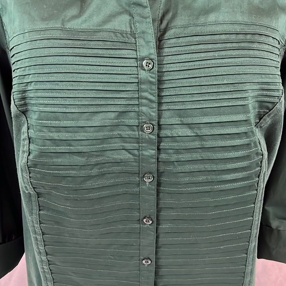 CJ Banks Womens plus size 2X Dr Green button up Blouse 3/4 sleeve stretch sides - Picture 2 of 7